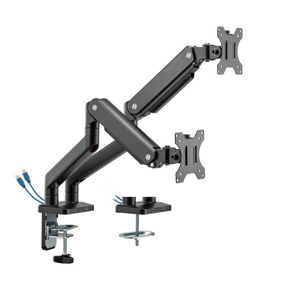 MXG BMA-24U Dual Monitor Premium Aluminum Spring-Assisted With 3.0 USB Cable Monitor Arm Matte Black