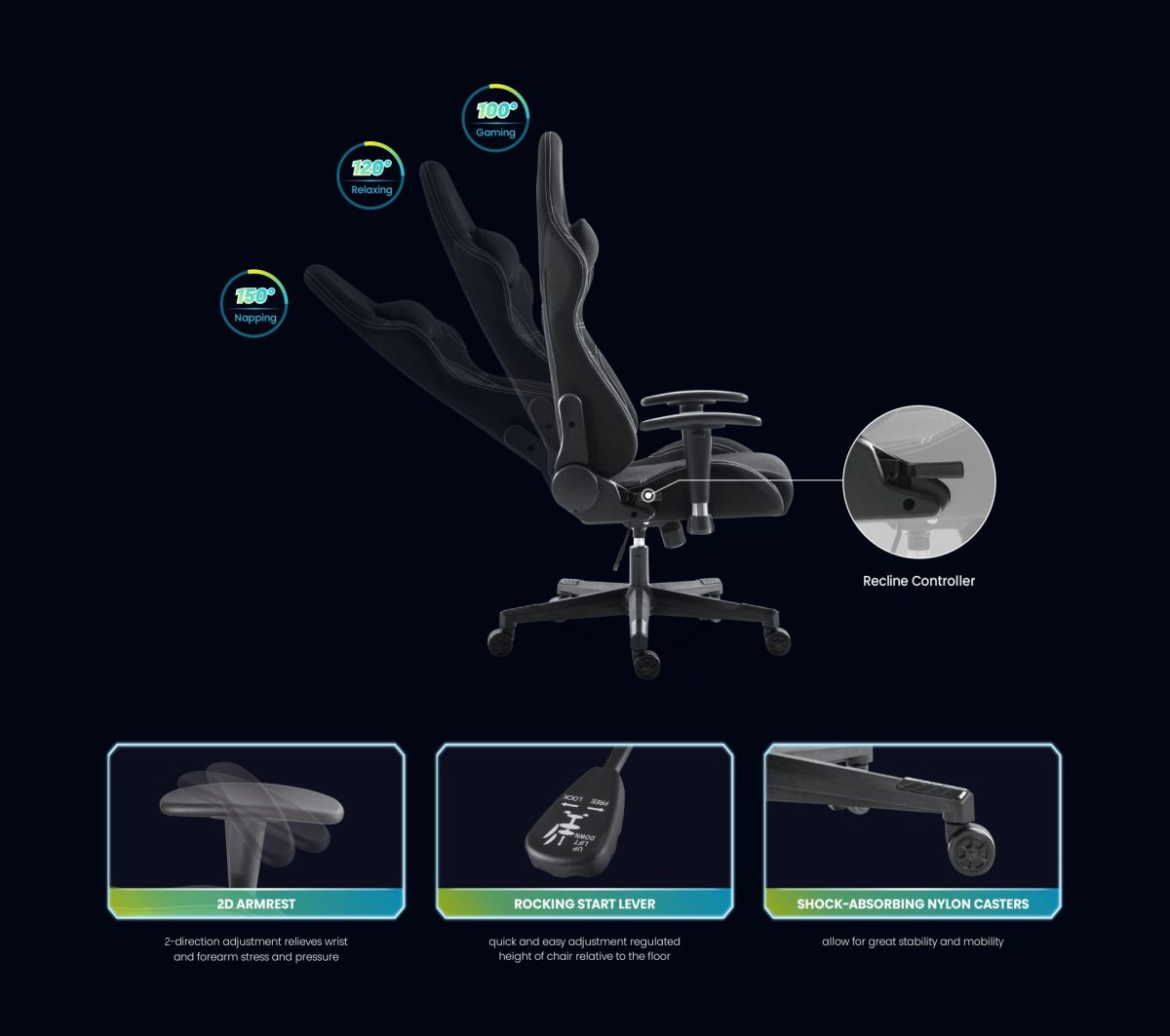 MXG FGC-01 Upholstered Fabric with Headrest and Lumbar Support Gaming Chair - Image 3
